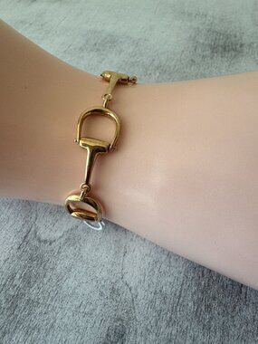 Mia Fiore Dyadema Gold Plated Bronze Horsebit Link Flat Chain Bracelet Italy